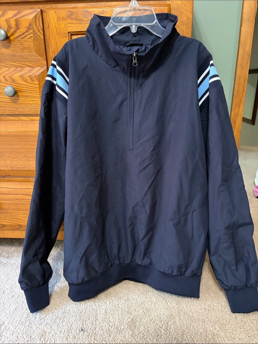 Smitty Umpire Jacket. Navy Half-Zip with Light Blue Stripe Detail